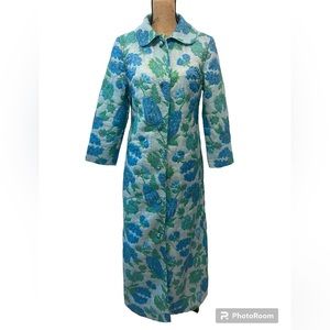 Vintage Marshall Field & Company Housecoat | Blue Floral | Size Small